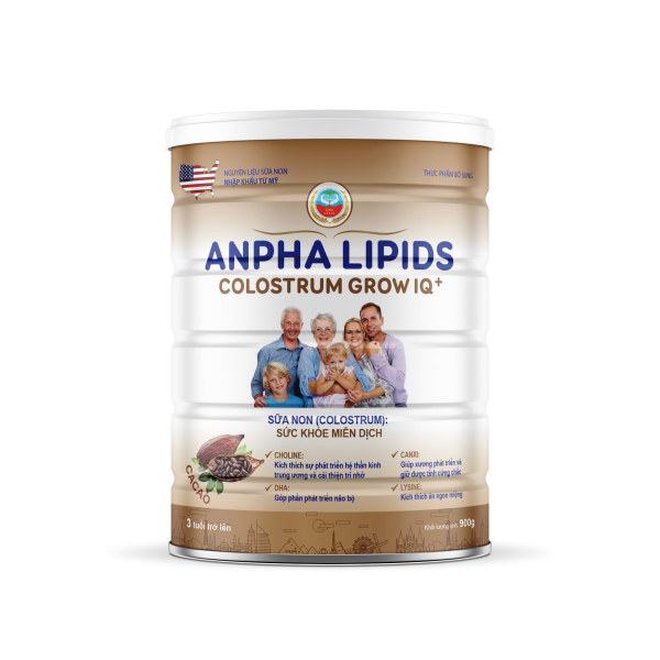 Sữa non Anpha Lipids Colostrum Grow IQ Vị Cacao 900g